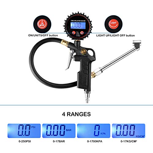 CZC AUTO Digital Tire Inflator Pressure Gauge, LED Display, Dual Head Chuck