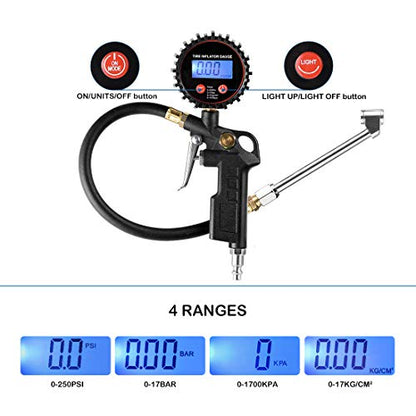 CZC AUTO Digital Tire Inflator Pressure Gauge, LED Display, Dual Head Chuck