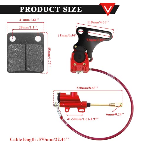 PRO BAT 15mm Hydraulic Rear 110cc Pit Bike Brake Assembly Kit w/Brake Pad - color: Red Brake Assembly, size: 15mm Brake Caliper Assembly
