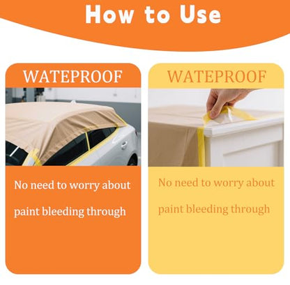 Painter's Pre-Taped Masking Paper and Masking Tape in one Kraft Paper Roll 8 Pack 12" x 65 Feet(Each roll) Total 520 feet Paper is PRE-Folded