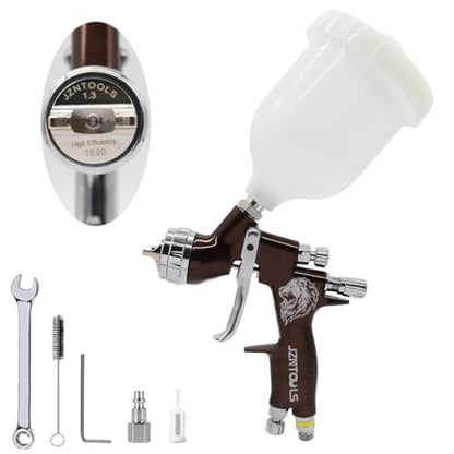 TE20 HVLP Air Spray Gun 1.3mm Nozzles, Car Paint Gun Sprayer,Forged Body, Anodised Finish，Paint Gun for Varnish and Top Coat, with Paint Sprayer Accessories (Brown) - style: Brown