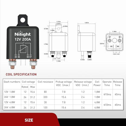 Nilight 12V 200A 4 Pin SPST Starter Relay Heavy Duty Switch for Car RV - color: 200A-1PC