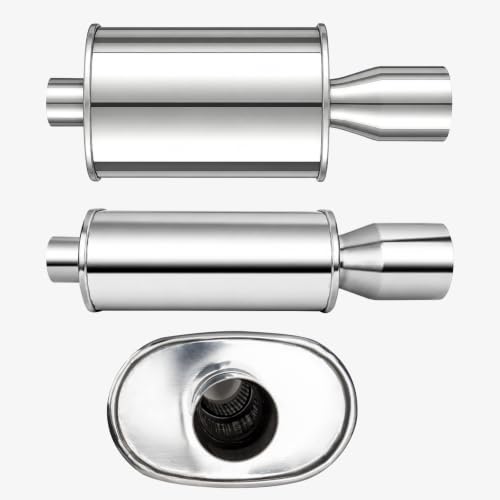 Catekro Exhaust Muffler 2.5" Inlet 4" Outlet 21.3" Length Reduce Noise - color: 1 Inlet to 1 Outlet