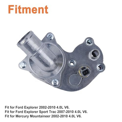 Upgrade Aluminum Thermostat Housing Assembly(1PCS). Replaces Part #2L2Z8592AA 2L2Z8592BA. Fit for Ford Explorer 2002-2010 4.0L V6,Mercury Mountaineer 2002-2010 4.0L V6.