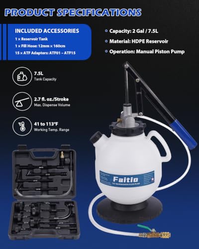 7.5L Transmission Fluid Pump, Manual Fluid Transfer Pump w/ 15 ATF Adapters - size: 7.5L, Manual
