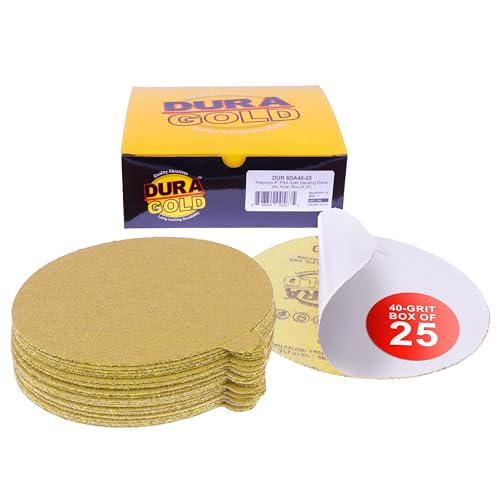 Dura-Gold Premium 6" Gold PSA Sanding Discs - 40 Grit, Box of 25 - Self - size: 40-Grit
