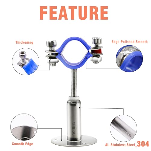 AKIHISA 2 Pcs 304 Stainless Steel Pipe Supports, Wall Mount Ceiling Mount Pipe Hanger, Pipe Holder for OD Pipe 15-19MM Adjustable Height Range 30-50mm - size: 15-19mm, style: Adjustable Height 30-50mm