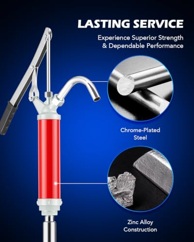 OMT 55 Gallon Drum Pump, Lever Action Barrel Pump for 15 to 55 gal Drums - color: Red Lever Action Steel Pump