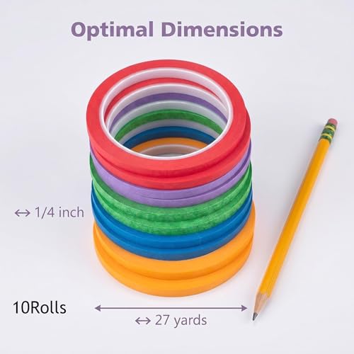 JINBING Washi Paper Masking Tape Art Tape for DIY Nail Arts Drawing Pattern Making Painters Tape 1/4 Inch x 27 Yard 10 Rolls (Mix 5 Colors) - color: Mix 5 colors