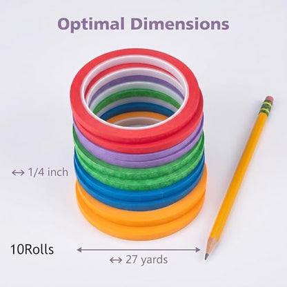 JINBING Washi Paper Masking Tape Art Tape for DIY Nail Arts Drawing Pattern Making Painters Tape 1/4 Inch x 27 Yard 10 Rolls (Mix 5 Colors) - color: Mix 5 colors