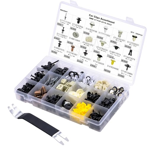 Rexka 390pcs Car Retainer Clips Fasteners Assortment-18 Most Popular Sizes Auto Push Pin Rivets for BMW X1 2019-2022 - color: 390pcs