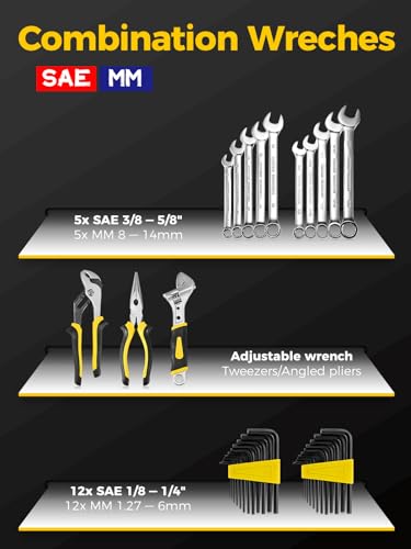 AZUNO 203-Piece Mechanics Tool Set, SAE/Metric, 67 Sockets