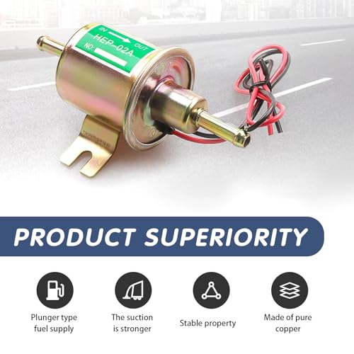 Electric Fuel Pump, 12V Low Pressure Inline Fuel Pump, Fit for All 12 Volt Cars, Trucks, Boats, Carburetor, Lawnmower and Generators