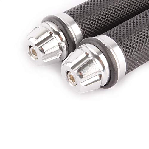Motorcycle 7/8" CNC Hand Grips Aluminum Rubber Gel Handlebar for Sport Bike(Red) - color: Silver