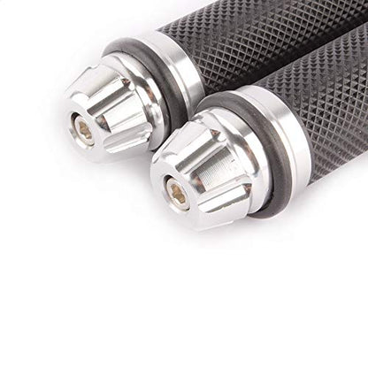 Motorcycle 7/8" CNC Hand Grips Aluminum Rubber Gel Handlebar for Sport Bike(Red) - color: Silver