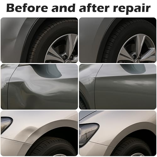 Car Dent Puller Kit, Manual Car Dent Remover PDR Kit, Auto Fender Paintless Dent Repair Tools with Big Curved Crowbar PDR Rod & Rubber Hammer for Motorcycle Metal Surfaces