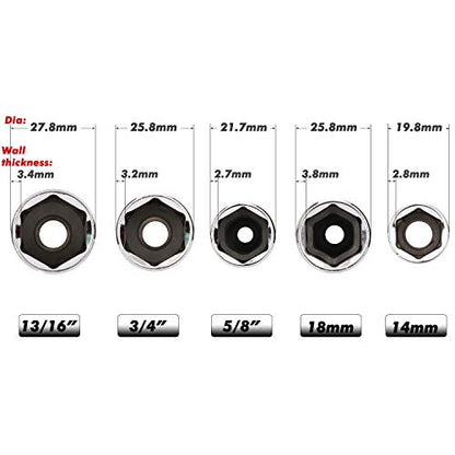 CASOMAN 3/8-Inch Drive Spark Plug Socket Set, 6-Point, 5/8-Inch, 3/4-Inch, 13/16-Inch, 14mm, 18mm, 5-Piece Set - size: 5-Piece Set