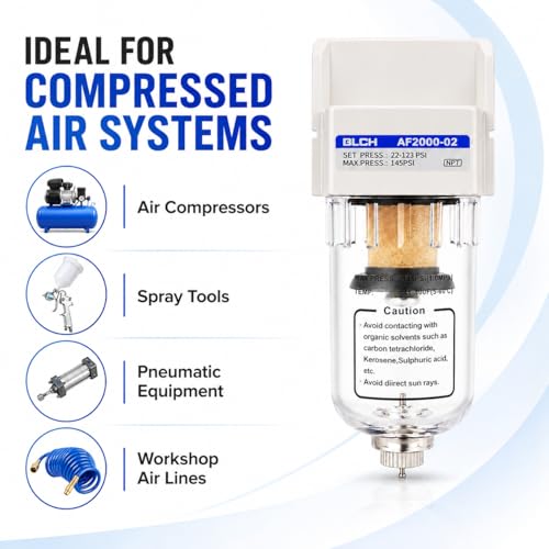 BLCH 1/4" NPT Air Line Dryer - Air Dryer for Compressor,Compressed Air Dryer Air Drying System AF2000-02Z Manual Drain Poly Bowl 0-160 PSI 5μm - style: AF2000-02