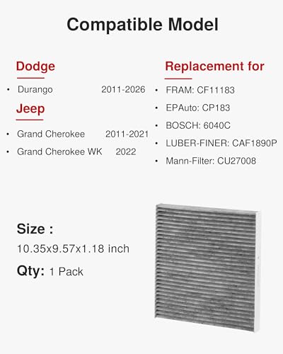 Puroma Cabin Air Filter Activated Carbon for CF11183 CP183 6040C Dodge Jeep - style: CAF183S