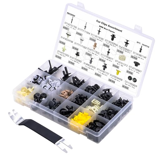 Rexka 365pcs for BMW & Mini Clips Fastener Assortment - Fender Liner, Bumper, Trim Panel Fastener Kit - Replace 07142151750, 51777171004 & More- 18 Sizes & 1 Remover - color: 365pcs