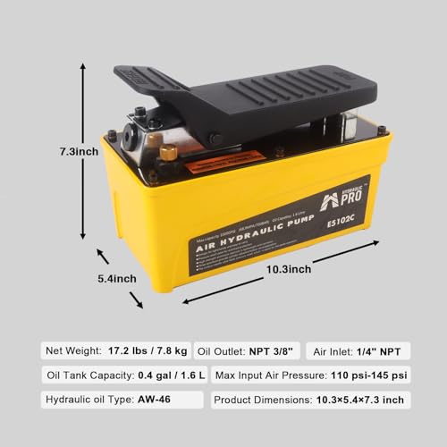 Air Hydraulic Pump, 10000 PSI High Pressure Output, Foot Pedal Pump, Yellow - color: Yellow