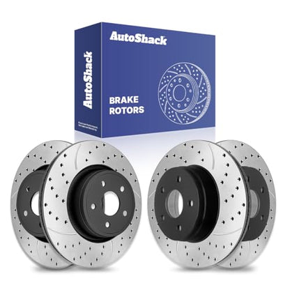 AutoShack Front & Rear Drilled & Slotted E-Coated Brake Rotors, 4pcs - style: SHADOW GUARD