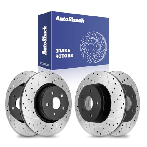 AutoShack Front & Rear Drilled & Slotted E-Coated Brake Rotors, 4pcs - style: SHADOW GUARD