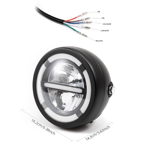 Motorcycle Headlight Assembly, Universal 6.3inch High Low Beam DRL Head Lamp with bracket for Cafe Racer Bobber Chopper