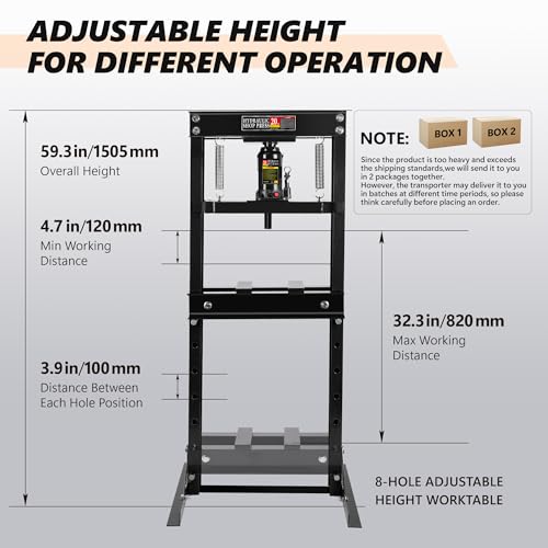 20 Ton Hydraulic Shop Press, Heavy-Duty H-Frame Bearing Press with Stamping Plates, Adjustable Worktable for Metal Bending, Straightening, Installing Bearings & U-Joints – Garage Floor Press Tool - color: Black, size: 20 Ton