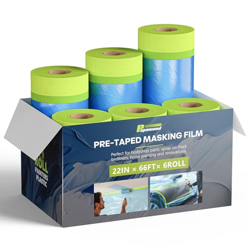 Pre-taped Automotive Masking Film for Painting - 22" x 66', 6 Rolls - color: Blue, size: 6 Rolls of 22" x 66'