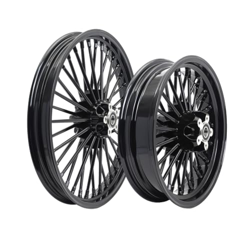TOFR 21x2.15 16x3.0 Fat Spoke Wheels Black For Harley Dyna FXD FXDB 00-05 - color: Gloss Black, size: Front:21x2.15 Rear:16x3.0