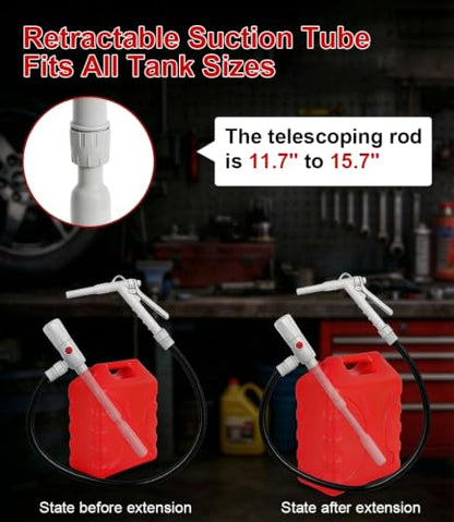 anngrowy Fuel Transfer Pump Battery Powered with Auto-Stop/Hand Trigger Nozzle, Gas Can Pump Transfer with 3.2/2.8 GPM, 51"/53.7" Hose, Liquid Transfer Pump for Oil, Gasoline, Diesel (Piston) - style: Piston