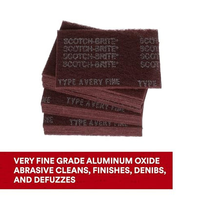 3M Scotch-Brite General Purpose 7447 Hand Pad, Very Fine Grade, 6 in x 9 in, Pack of 30, Aluminum Oxide, Surface Preparation, Scuffing, Blending, Cleaning, Maroon