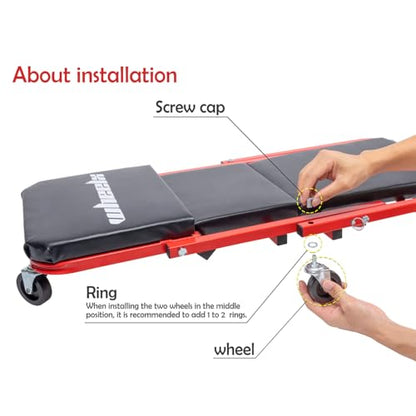 Mechanic Creeper 36-inch 3-in-1 Mode Z Seat 340lbs Capacity, Foldable Garage Adjustable Rolling Folding with 6pcs Wheels Roller, Lay Down Sit Lean Back, Under Car Auto Repair (Red Frame) - color: Red
