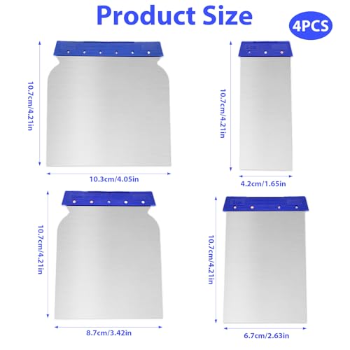 4 Pcs Metal Body Filler Spreader Set, Stainless Steel Putty Knife Kit for Bondo & Glaze, Reusable Auto Body Repair Tools - color: Blue