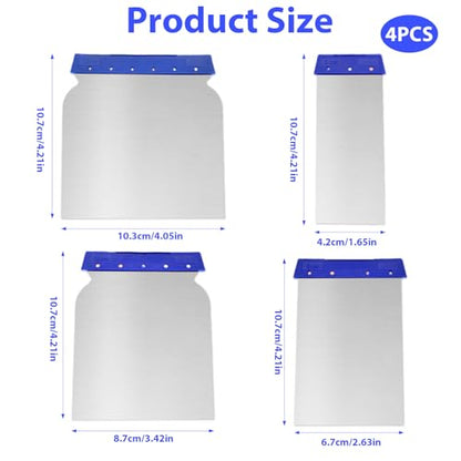 4 Pcs Metal Body Filler Spreader Set, Stainless Steel Putty Knife Kit for Bondo & Glaze, Reusable Auto Body Repair Tools - color: Blue