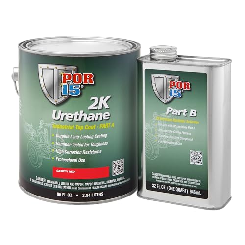 POR-15 2K Urethane - Safety Red - 128 FL OZ - Two Part Industrial Top Coat | Durable Long-Lasting Coating | Hammer Tough Finish - color: Safety Red, size: 128 Fl Oz (Pack of 1)