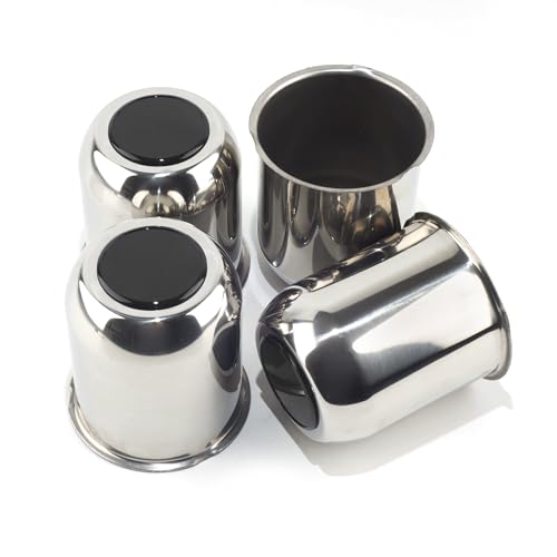 4Pcs 3.74" OD 4.33" H Trailer Wheel Center Caps with Removable Top - color: Mirror + Gloss Black, size: 3.74" OD 4.33" H