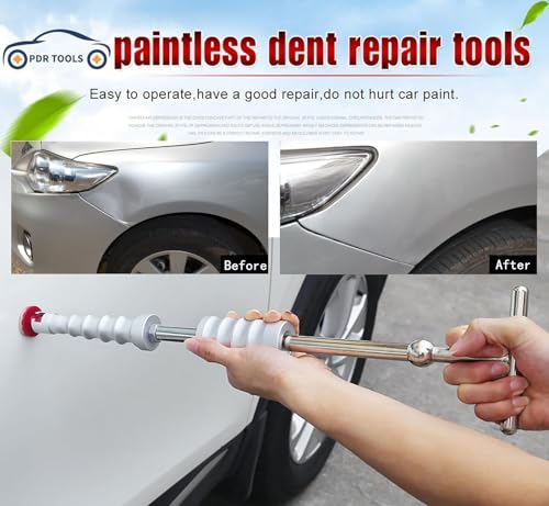 Super PDR 198PCS Paintless Dent Removal Kit, High Strength Steel Dent Removal Rods, Whale Tail Dent Repair Rods with Best Dent Repair Kit & LED Professional Inspection Light Board for car Dent Removal