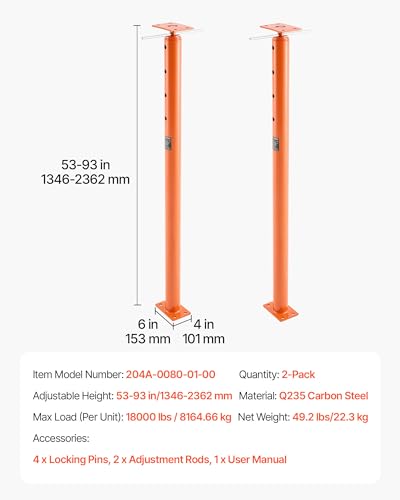 VEVOR House Floor Jacks, 2 Pack, 53-93 inch, 18000 lbs Load Capacity Set - size: 53"-93"