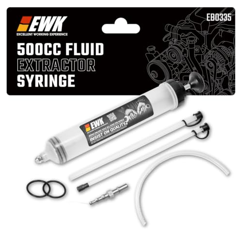 EWK 500cc Fluid Extractor Syringe with Hose, Manual Oil Suction Pump for Transmission, Differential, Power Steering, and Brake Fluid - size: 500 ML