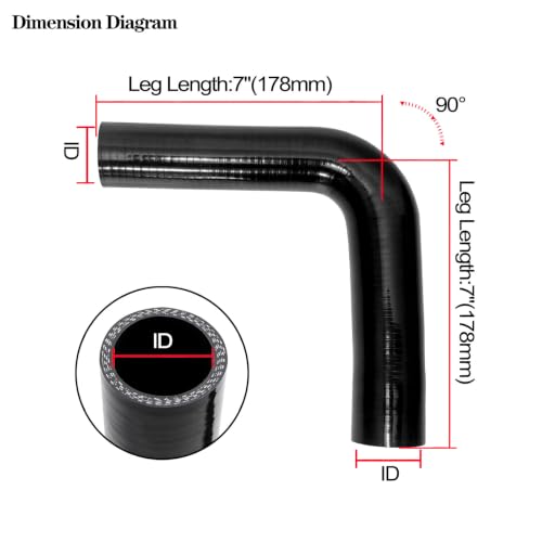 ID 1"-1.5" 90 Degree Reducer Silicone Elbow Coupler 7" Leg Length - size: ID: 1" to 1.5" (25mm to 38mm)