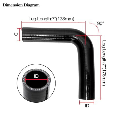ID 1"-1.5" 90 Degree Reducer Silicone Elbow Coupler 7" Leg Length - size: ID: 1" to 1.5" (25mm to 38mm)