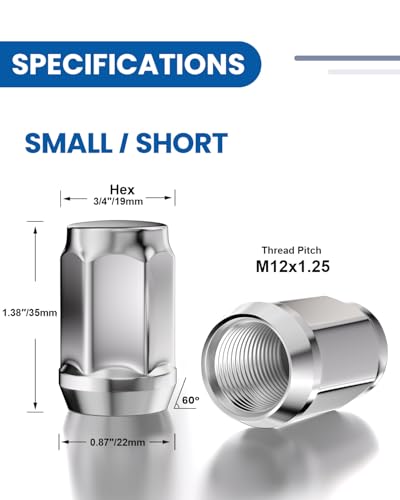 GAsupply 12x1.25 Lug Nuts 20pcs, Chrome 1.38" Tall 3/4" 19mm Hex, Cone Seat - color: Silver, size: M12x1.25, style: 20pcs - 1.38" Tall