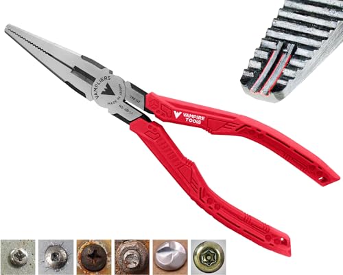 VAMPLIERS 7.5" Stripped Screw Extractor Long Nose Pliers Made in Japan - color: Red
