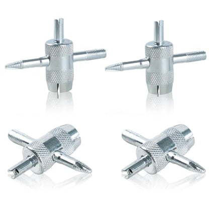4 Pcs 4-Way Valve Core Removal Tool Stainless Steel Tire Valve Stem Tools 4-in-1 Valve Stem Removal Tool Valve Stem Puller for Bicycle Motorcycle Car