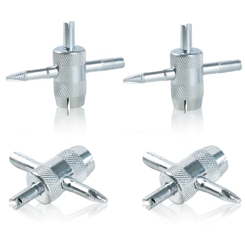 4 Pcs 4-Way Valve Core Removal Tool Stainless Steel Tire Valve Stem Tools 4-in-1 Valve Stem Removal Tool Valve Stem Puller for Bicycle Motorcycle Car