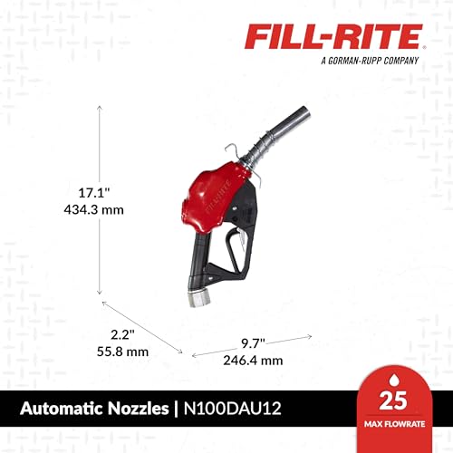 Fill-Rite N100DAU12 1” 3 to 25 GPM Heavy Duty Automatic Fuel Transfer Nozzle, Red | For Gasoline, Diesel, Biodiesel up to B20, E15 & Kerosene - style: 1" Auto Nozzle (Red)