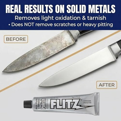 Flitz Metal Polish Paste - 5.29oz USA-Made Polish for Solid Chrome, Stainless Steel, & Aluminum - Non-Abrasive for Light Oxidation - Requires Manual Buffing - Not for Plated/Coated Surfaces (1 Pack) - size: 5.29 Ounce (Pack of 1)