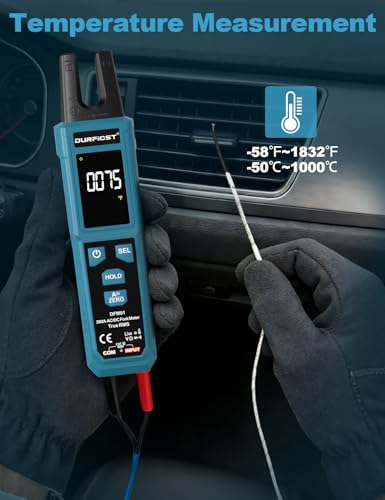 Clamp Meter, DURFICST Digital Auto Ranging Amp Meter TRMS 4000 Counts, Clamp Multimeter with AC/DC Current & Voltage, NCV, Resistance, Capacitance, Frequency, Continuity, Live Wire, Temperature Test